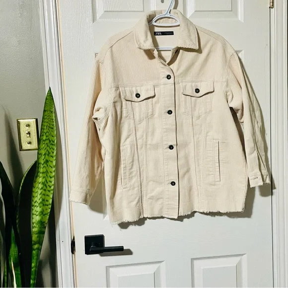 Zara Corduroy Oversize Light Cream Jacket. Size XS - Picture 2 of 11
